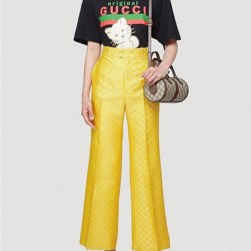 Gucci Yellow Wide-Leg Metallic Pants